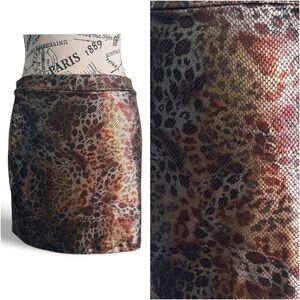 Y2K Club Liquid Gloss Snake Leopard Mini Skirt Silver Gold Copper Size Medium